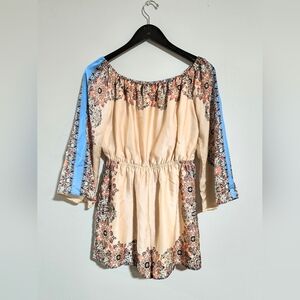 Fab'rik Paisley Blue And Beige Long Sleeve Romper